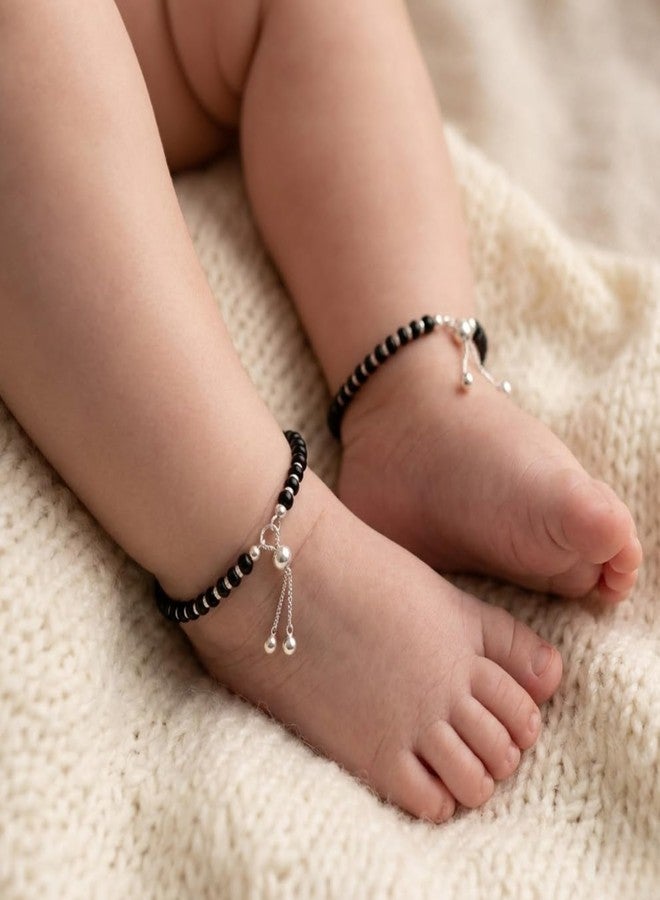 DARSHRAJ 925 Sterling Silver Baby Bracelet Featuring Black & Silver Crystal Beads | Handmade Beaded Bracelet | Nazar Protection | Lucky Baby Jewelry | Evil Eye Protection | Newborn Bracelet for Girls | Boys - Image 2