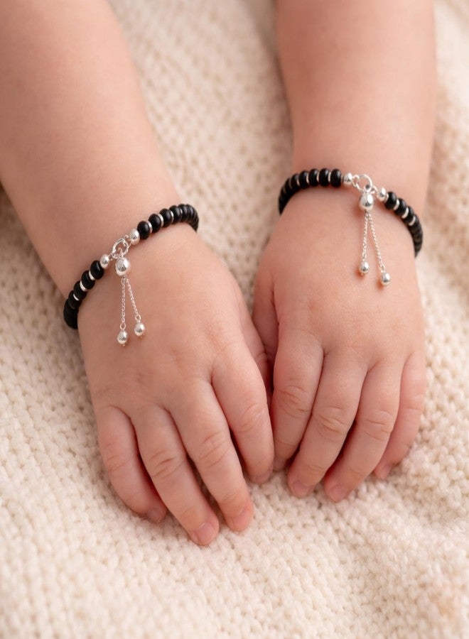 DARSHRAJ 925 Sterling Silver Baby Bracelet Featuring Black & Silver Crystal Beads | Handmade Beaded Bracelet | Nazar Protection | Lucky Baby Jewelry | Evil Eye Protection | Newborn Bracelet for Girls | Boys - Image 3