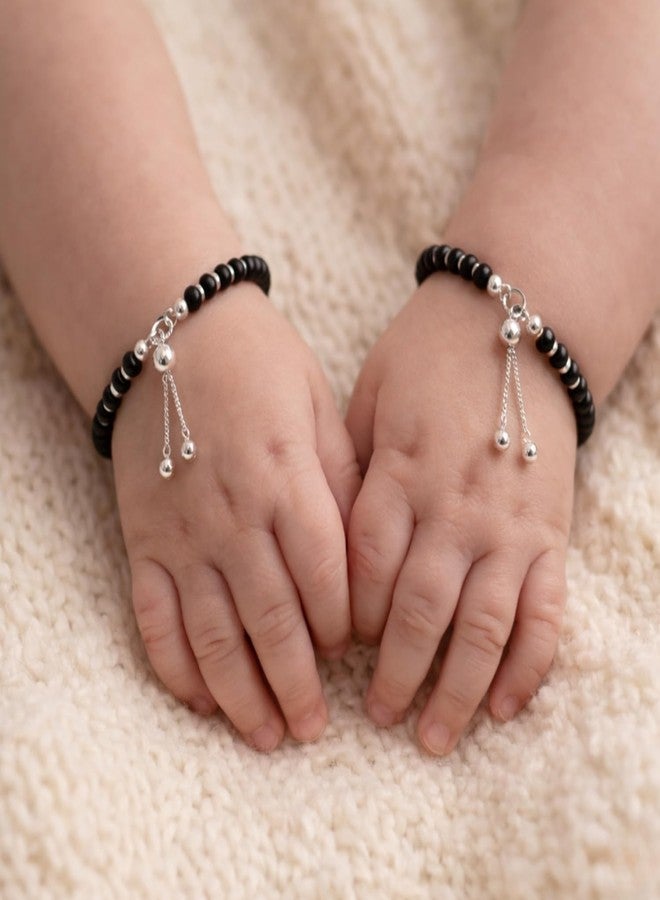 DARSHRAJ 925 Sterling Silver Baby Bracelet Featuring Black & Silver Crystal Beads | Handmade Beaded Bracelet | Nazar Protection | Lucky Baby Jewelry | Evil Eye Protection | Newborn Bracelet for Girls | Boys - Image 5