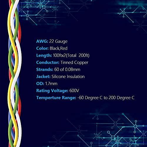 Fermerry 22 AWG Stranded Wire Spool 100ft Each 2 Colors Flexible 22 Gauge Silicone Hook up Wire Kit Electrical Tinned Copper Wire - Image 2
