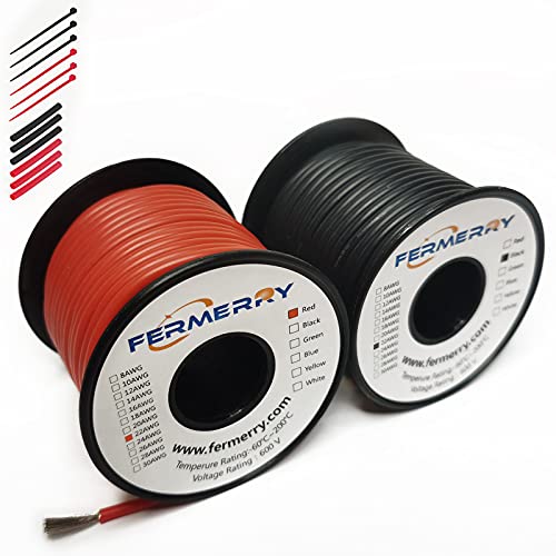 Fermerry 22 AWG Stranded Wire Spool 100ft Each 2 Colors Flexible 22 Gauge Silicone Hook up Wire Kit Electrical Tinned Copper Wire - Image 1