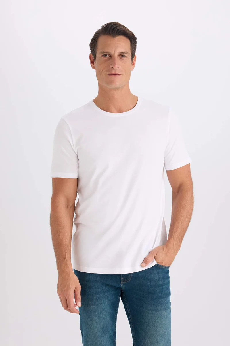 ديفاكتو Slim Fit Crew Neck Basic Short Sleeve T-Shirt