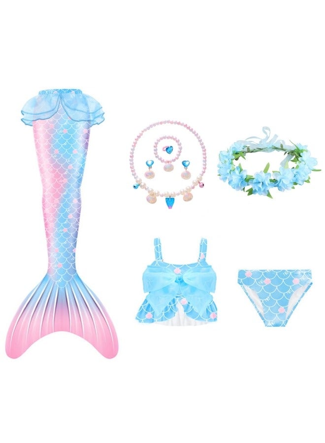 GGEROU Mermaid Princess Dress Up,Girls Mermaid Dress,Girls Party Cosplay,Princess Birthday Dress,Kids Costume Cosplay,Mermaid Skirt+Accessories(Blue)  - Image 1