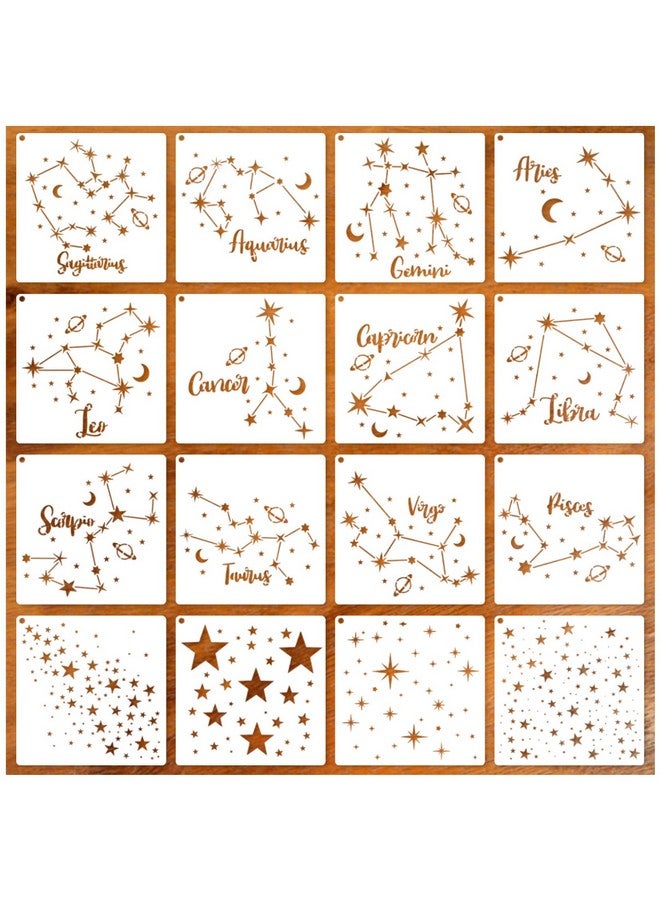 yhslmh 16 Star Stencils For Wall Painting Moon Twinkle Stars Stencil For Card Making Paint Reusable Star Zodiac Constellation Stencils For Walls Wood Burning Art Craft Canvas Fabric Decor (12 Star Sign) - Image 1