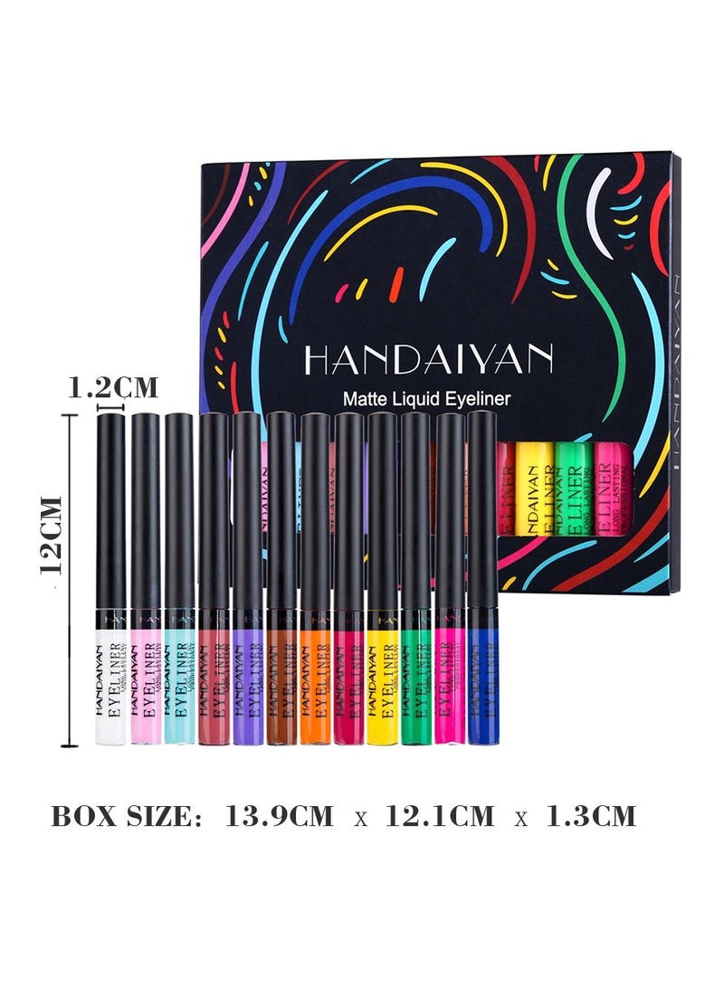 هاندايان طقم محدد عيون سائل غير لامع 12 لونًا يدوم طويلاً - Image 2