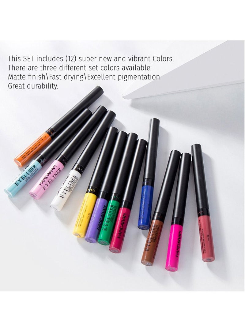 هاندايان طقم محدد عيون سائل غير لامع 12 لونًا يدوم طويلاً - Image 5