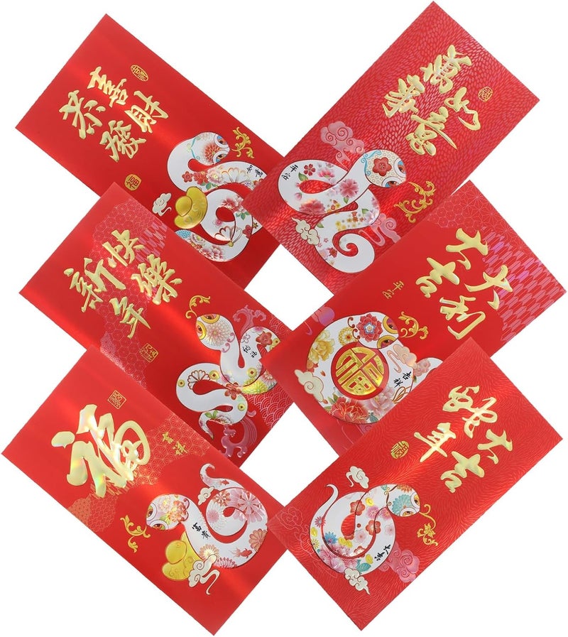 6pcs Large Silver Foil Year of The Snake 2025 Red Envelopes Cash Money Envelopes for Chinese New Year Spring Festival Decorations - Image 1