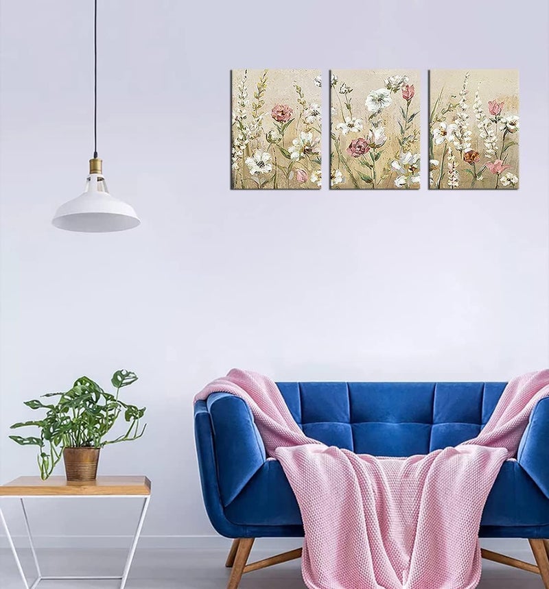 tigeridge Flowers Wall Art Pink White Canvas Art Modern Floral Canvas Picture Contemporary Canvas Artwork for Bedroom Living Room Bathroom Kitchen Home Office Wall Decor Framed Ready to Hang 36"W x 16"H - Image 2