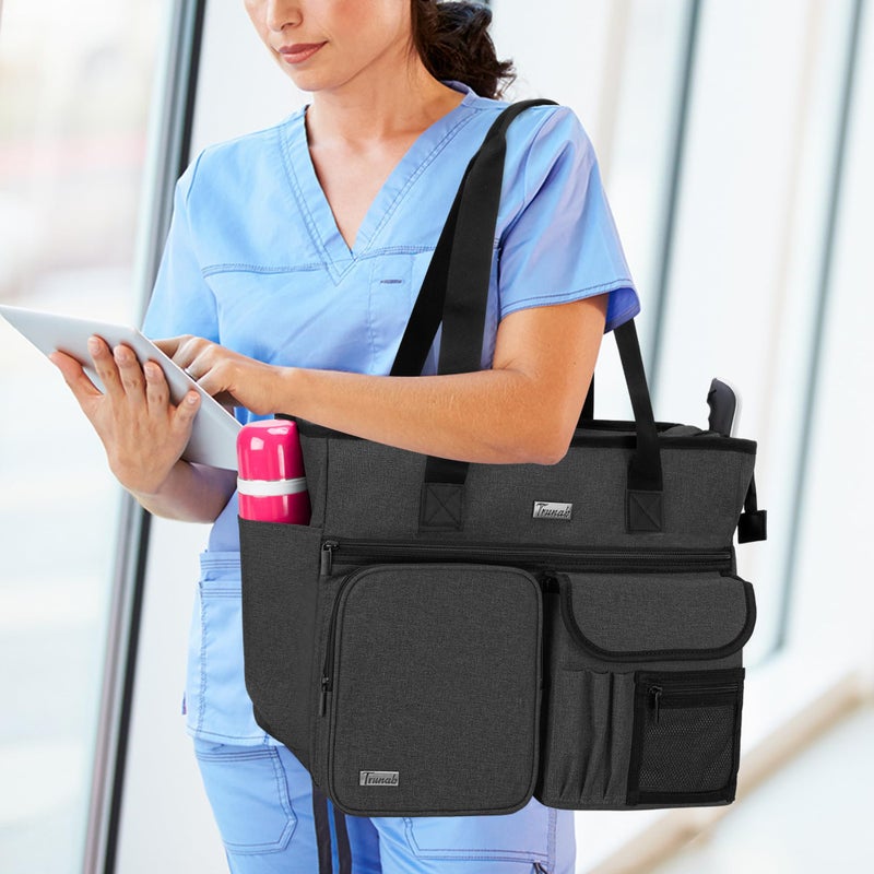 Trunab Nurse Tote Bag for Work with Padded 15.6â€ Laptop Sleeve, Nurse Bag for Hospice Visit, Home Health Care (Black) - Image 5