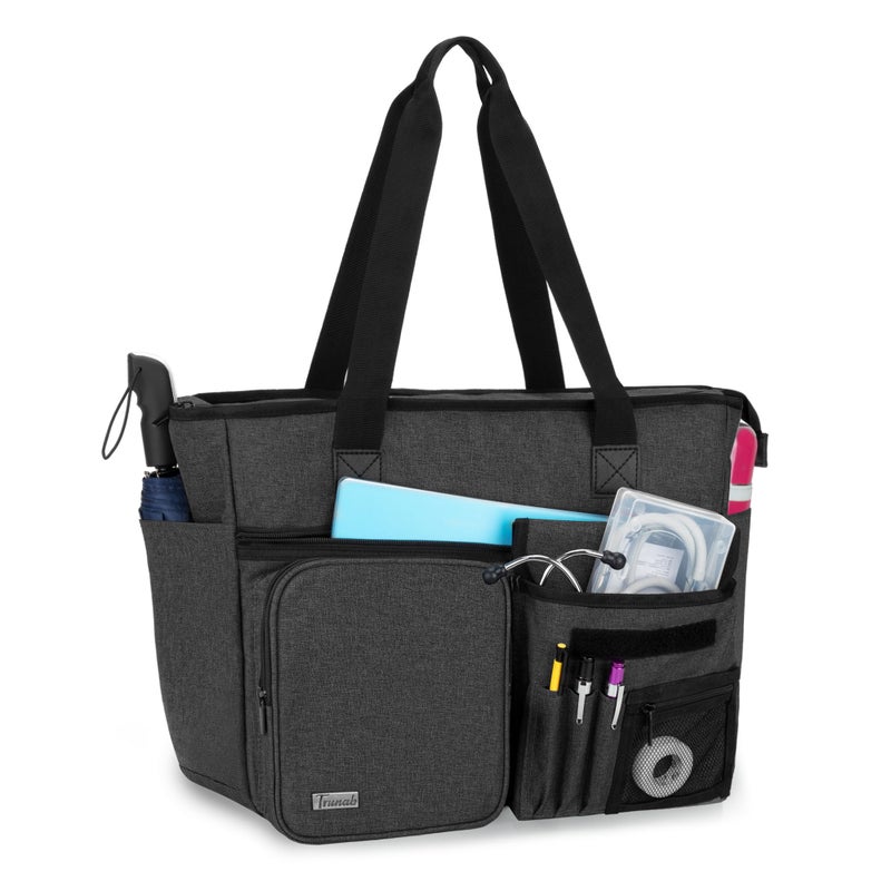Trunab Nurse Tote Bag for Work with Padded 15.6â€ Laptop Sleeve, Nurse Bag for Hospice Visit, Home Health Care (Black) - Image 1