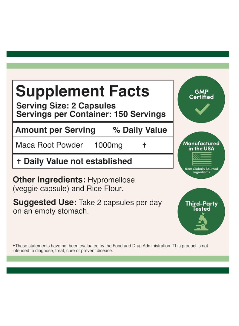 Double Wood Supplements Maca Root Supplement for Energy, Performance, Motivation 1000 mg 300 capsules - Image 2