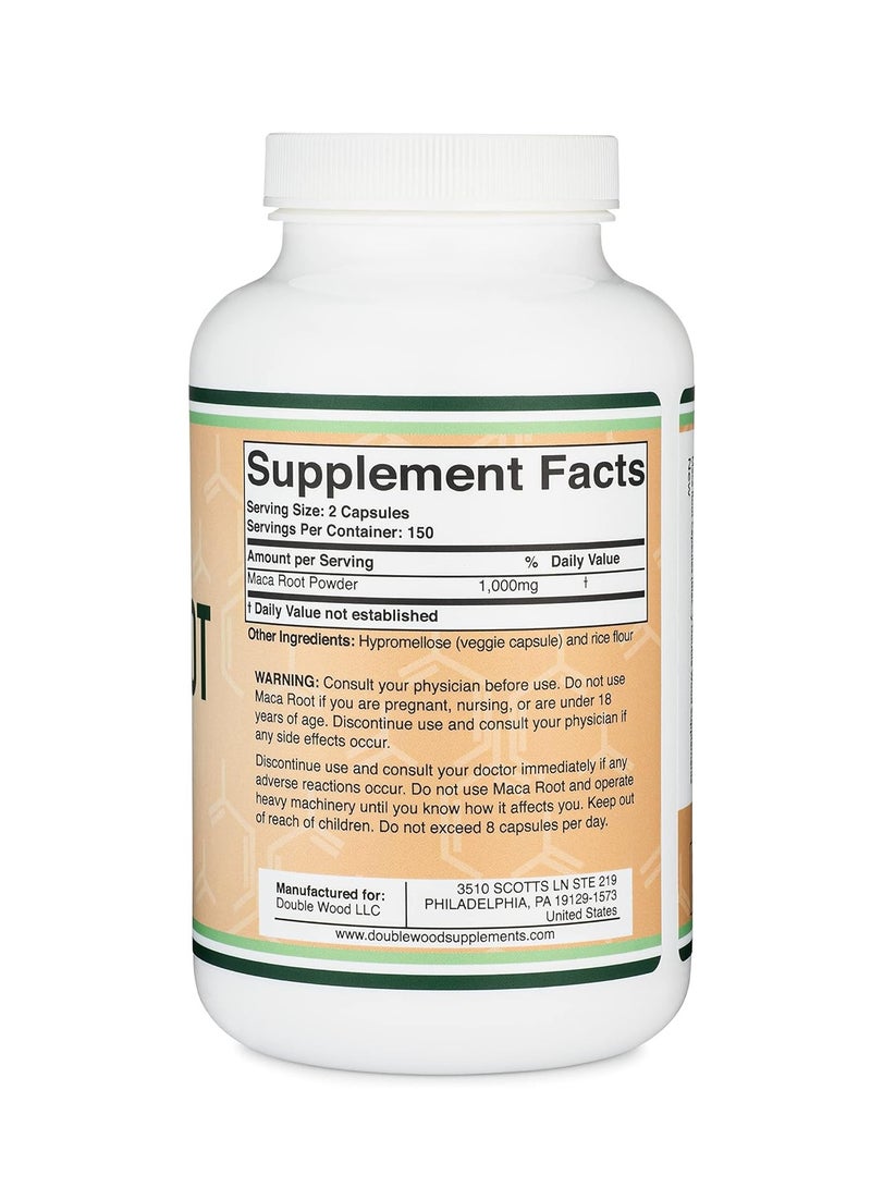 Double Wood Supplements Maca Root Supplement for Energy, Performance, Motivation 1000 mg 300 capsules - Image 3