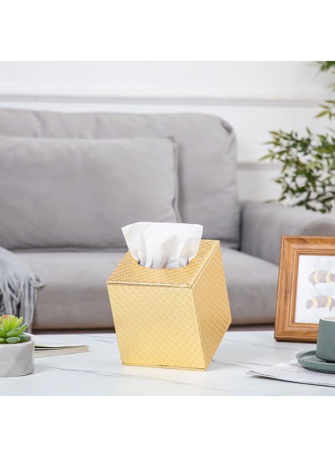 SUNYUROU Gold Tissue Box Cover, Square, Decorative, Wood & PU, Gold - Image 4