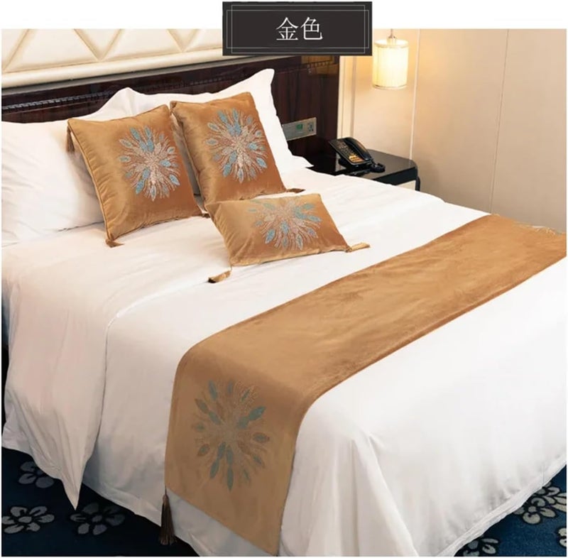 Bed Runners Scarf Protector Slipcover Bed Decorative Hot Drill Bed Flag Scarf for Bedroom Hotel Wedding Room(Color 06,45x240cm) - Image 1