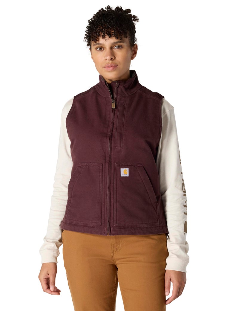 Carhartt Womens Relaxed Fit Washed Duck SherpaLined MockNeck Vest Blackberry XLarge