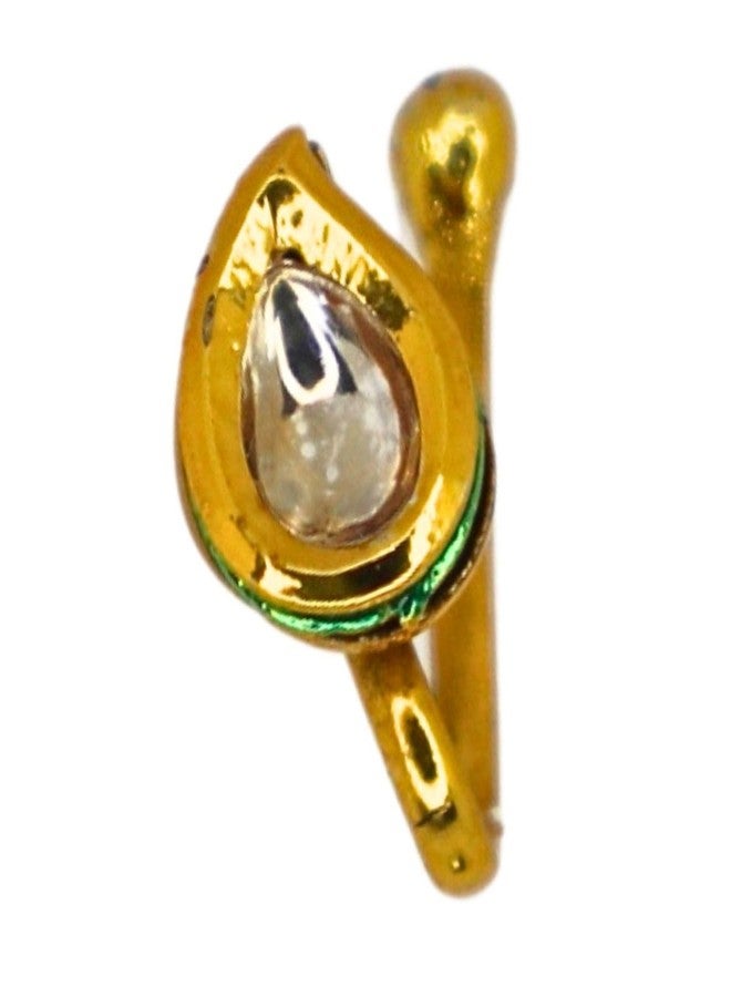 JWELLA Set of 4 Gold-Plated Kundan Nose Pin for Women and Girls, White Kundan Stone-Studded Delicate Floral Minimal, Teardrop Crystal Design Nosepin, Lightweight Traditional Jewellery - Image 4