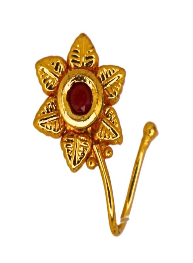 JWELLA Set of 4 Gold-Plated Kundan Nose Pin for Women and Girls, White Kundan Stone-Studded Delicate Floral Minimal, Teardrop Crystal Design Nosepin, Lightweight Traditional Jewellery - Image 3
