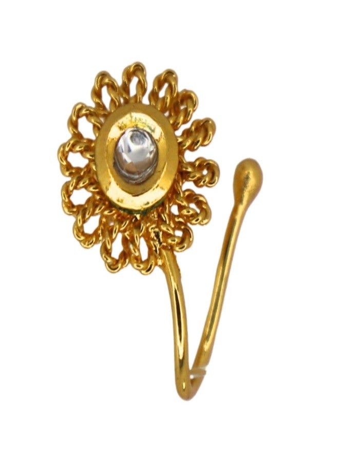 JWELLA Set of 4 Gold-Plated Kundan Nose Pin for Women and Girls, White Kundan Stone-Studded Delicate Floral Minimal, Teardrop Crystal Design Nosepin, Lightweight Traditional Jewellery - Image 5