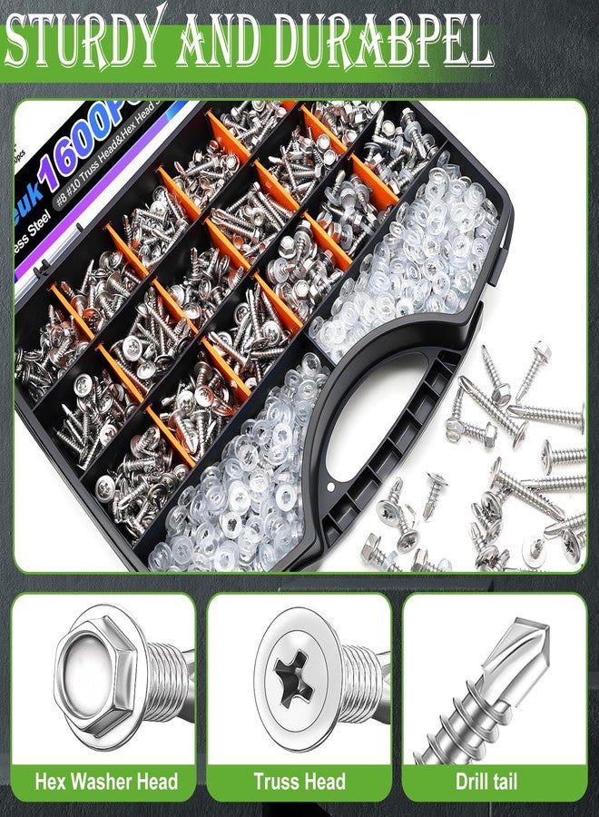 mxuteuk 1170PCS #8#10 Self Tapping Screws for Metal,410 Stainless Steel Self Drilling Screws,Truss Head & Hex Head 1/2" to1-1/4'' Self Tapping Screw for Plastic(800pcs Screw+370pcs Washer) - Image 3