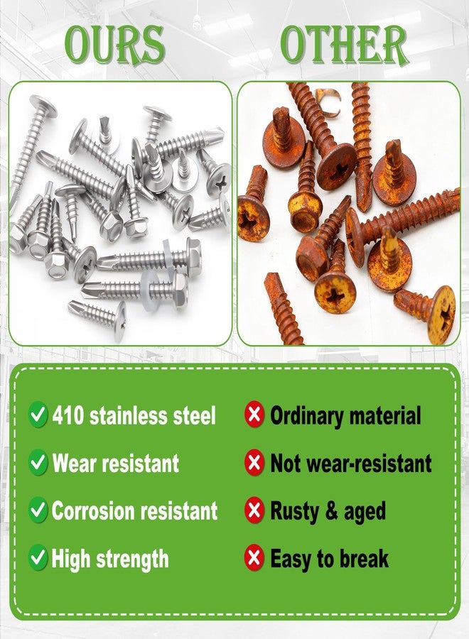 mxuteuk 1170PCS #8#10 Self Tapping Screws for Metal,410 Stainless Steel Self Drilling Screws,Truss Head & Hex Head 1/2" to1-1/4'' Self Tapping Screw for Plastic(800pcs Screw+370pcs Washer) - Image 5