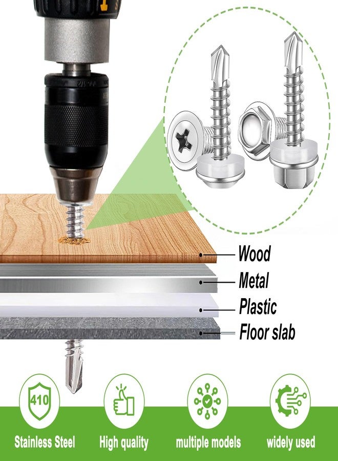 mxuteuk 1170PCS #8#10 Self Tapping Screws for Metal,410 Stainless Steel Self Drilling Screws,Truss Head & Hex Head 1/2" to1-1/4'' Self Tapping Screw for Plastic(800pcs Screw+370pcs Washer) - Image 4