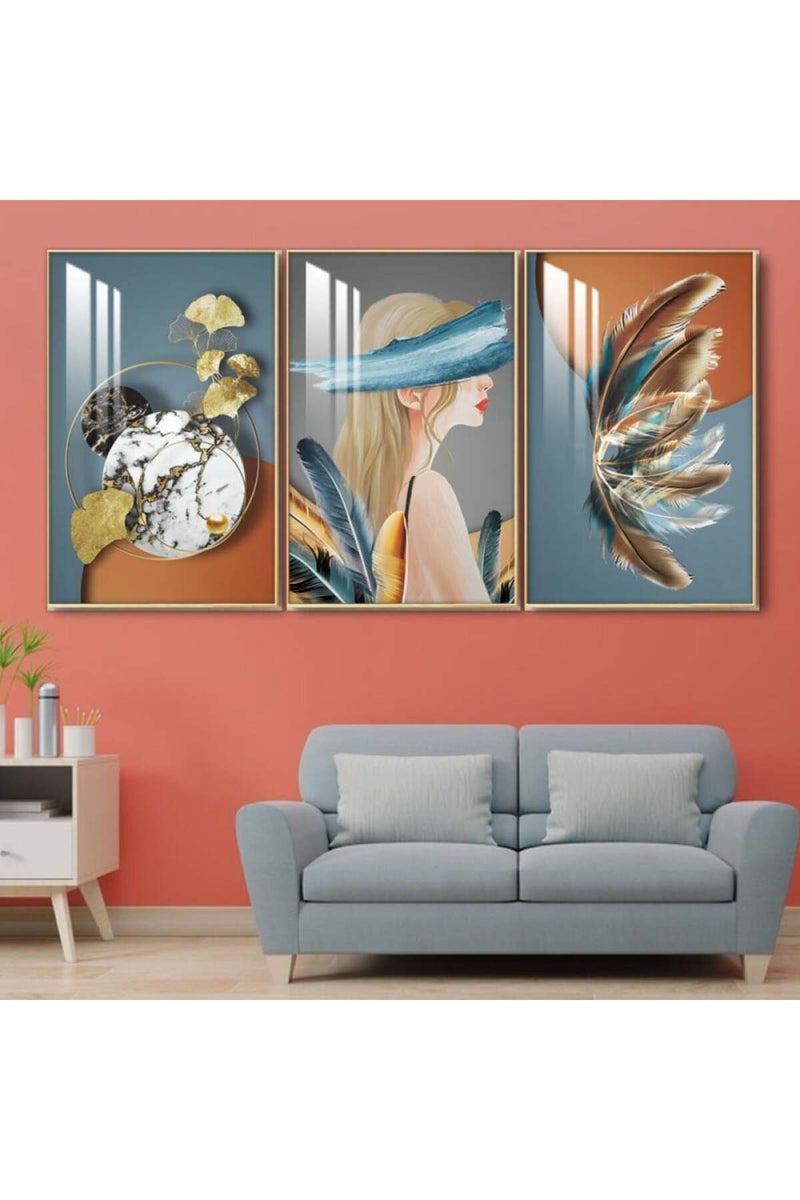 Marktna Three wooden wall painting with a frame and a clear acrylic layer - Image 1