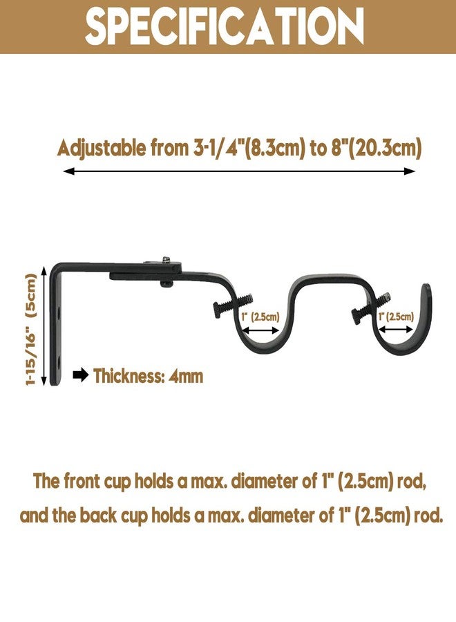 AddGrace Double Curtain Rod Brackets - Heavy Duty Adjustable Holders (6 Pack) for 1" Rod (Black) - Image 3