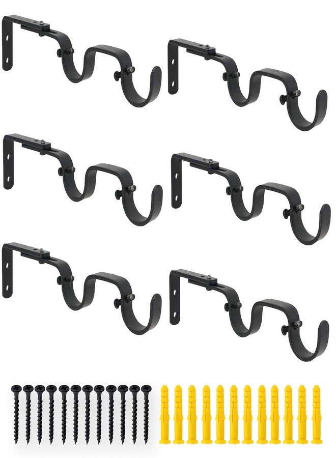 AddGrace Double Curtain Rod Brackets - Heavy Duty Adjustable Holders (6 Pack) for 1" Rod (Black) - Image 1