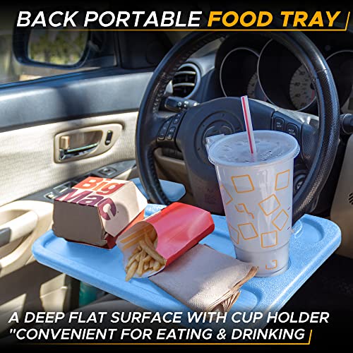 EcoNour 2 in 1 Car Steering Wheel Desk | Steering Wheel Tray for Laptop Car Mount with Pen Holder | Car Food Tray for Eating with Drinks Holder | Multipurpose Travel Car Accessories | Blue - Image 3