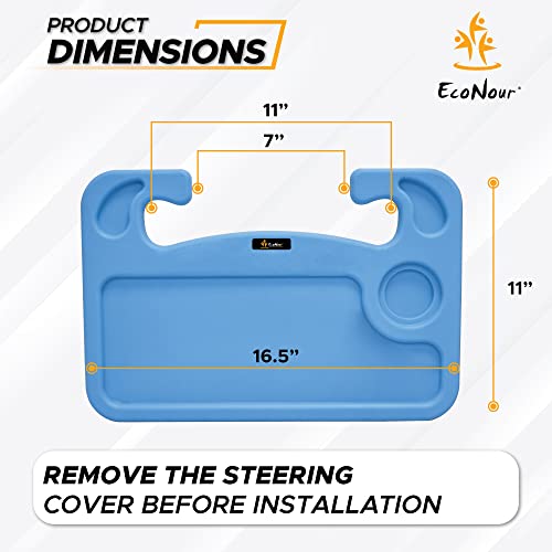EcoNour 2 in 1 Car Steering Wheel Desk | Steering Wheel Tray for Laptop Car Mount with Pen Holder | Car Food Tray for Eating with Drinks Holder | Multipurpose Travel Car Accessories | Blue - Image 4