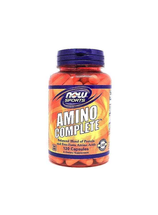 now Sports Amino Complete 120 Capsules Protein Blend + 20 Amino Essentials + Vitamin B6 - Image 1