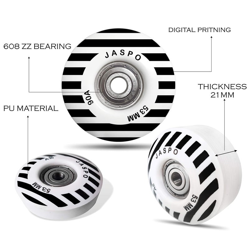 jaspo Sprint PU Skateboard and Roller Skates Wheels with Bearing 53 mm and Spacers (Multicolour) - Pack of 4 Polyurethane uk - Image 2