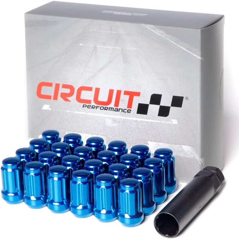 Circuit Performance Spline Drive Tuner Acorn Lug Nuts Blue 12x1.5 Forged Steel (24pc + Tool) - Image 1