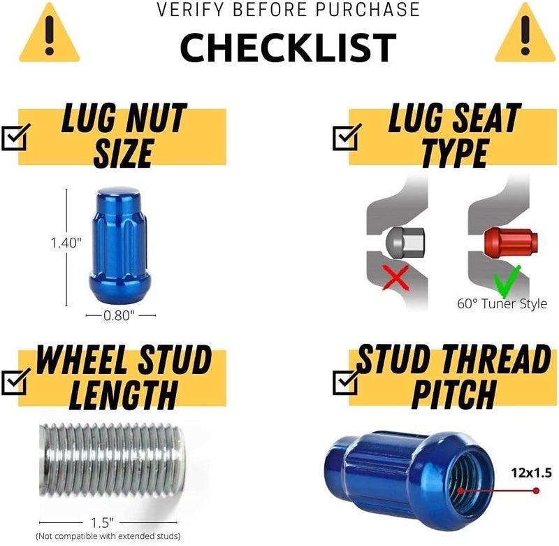 Circuit Performance Spline Drive Tuner Acorn Lug Nuts Blue 12x1.5 Forged Steel (24pc + Tool) - Image 2