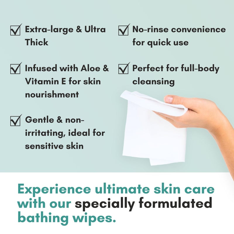 Nurture Valley Nurture XL Ultra Thick Body Wipes for Adults w/Aloe | 120 Extra Large Disposable Cloth Wet Cleansing No Rinse Bathing Washcloths, Waterless Shower | Bath Wipe for Women, Men & Elderly - Image 5