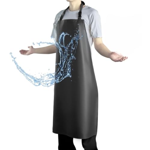 DEBIK Waterproof Apron with Comfortable Adjustable Bib Rubber Vinyl Dishwasher Heavy Duty Apron for Men Women Dishwashing (BLACK) - Image 1