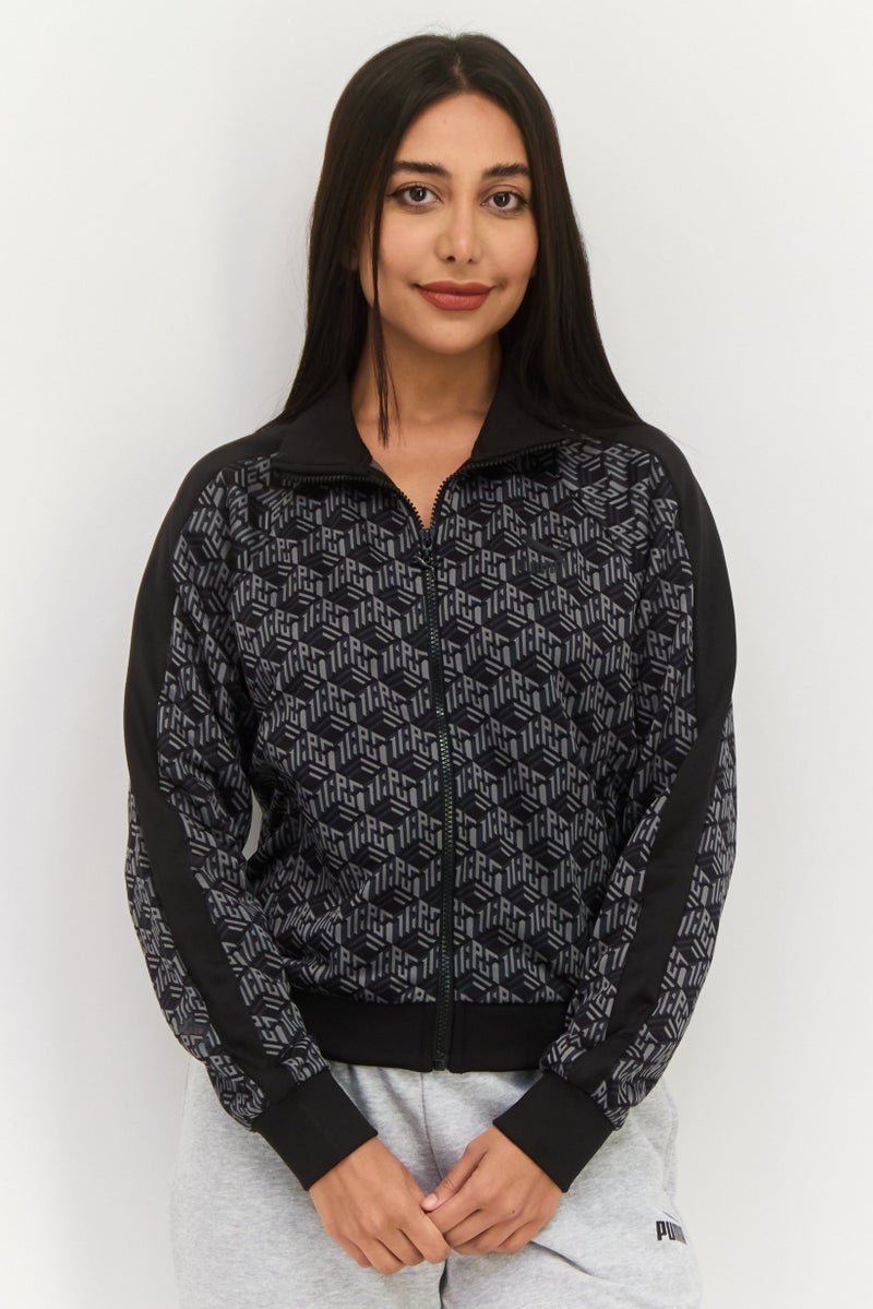 PUMA جاكيت رياضي خارجي بأكمام طويلة للنساء بتصميم مريح، أسود - Image 1