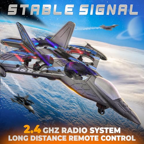 BEZGAR RC Plane 24GHZ Remote Control Airplane RC Helicopter 360 Flip Fighter Jet Toy Toys for ages 813 with Colorful LED Navigation Lights Blue - Image 5