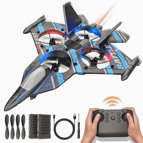 BEZGAR RC Plane 24GHZ Remote Control Airplane RC Helicopter 360 Flip Fighter Jet Toy Toys for ages 813 with Colorful LED Navigation Lights Blue - Image 1