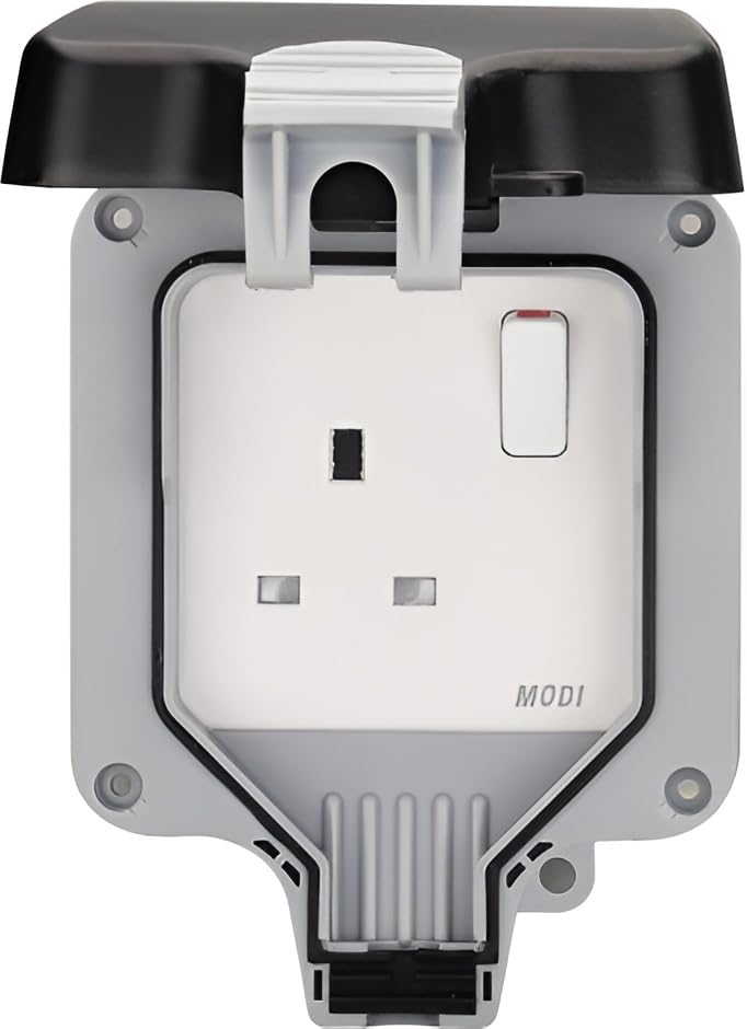 Weatherproof Outdoor Socket, IP66 Rated Switched Power Outlet – 13A UK Plug with Protective Cover, Waterproof Wall Electrical Socket for Garden, Patio, Garage, External Use – Grey - Image 1