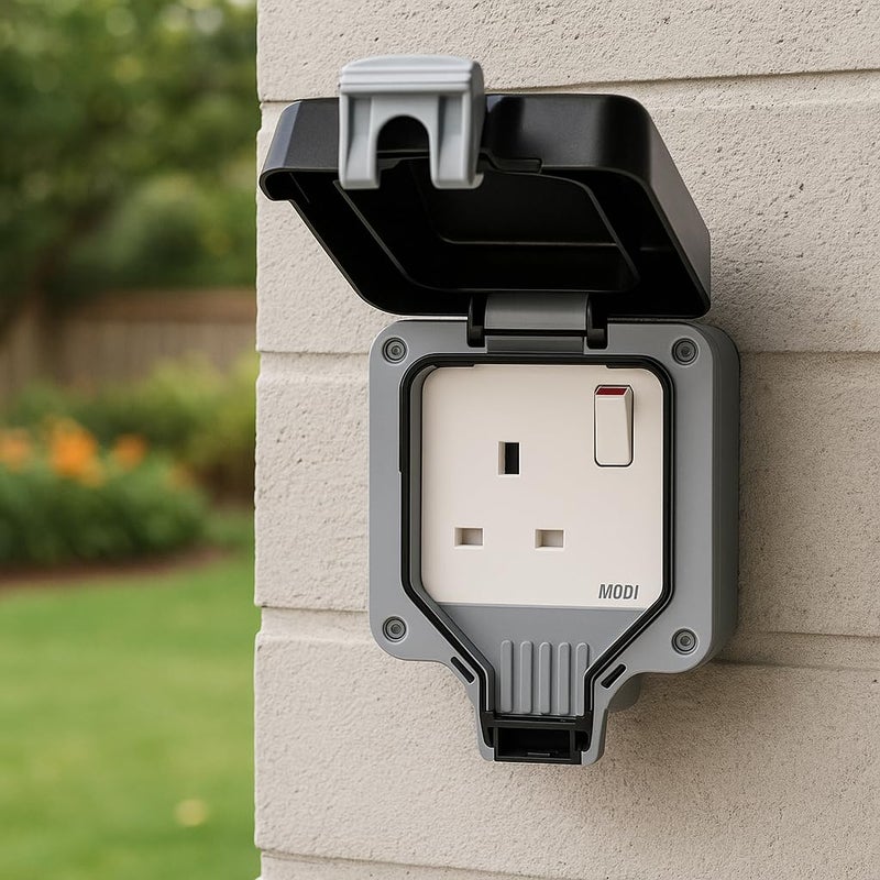Weatherproof Outdoor Socket, IP66 Rated Switched Power Outlet – 13A UK Plug with Protective Cover, Waterproof Wall Electrical Socket for Garden, Patio, Garage, External Use – Grey - Image 2