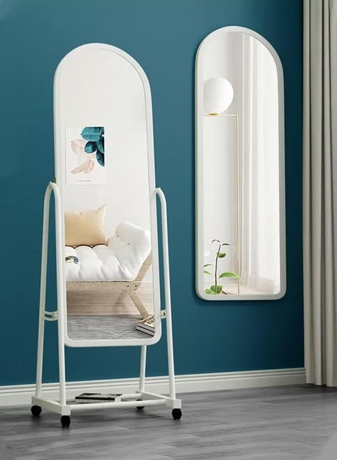 POWER Full Length Glass Standing Mirror with Adjustable Stand and Wheels White 153x40cm - Image 1