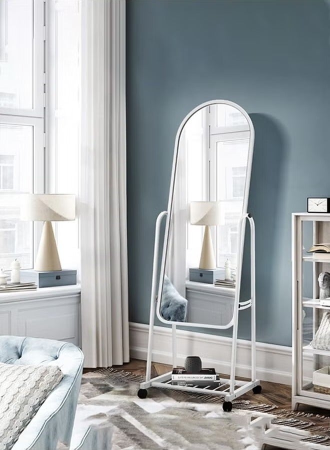 POWER Full Length Glass Standing Mirror with Adjustable Stand and Wheels White 153x40cm - Image 2