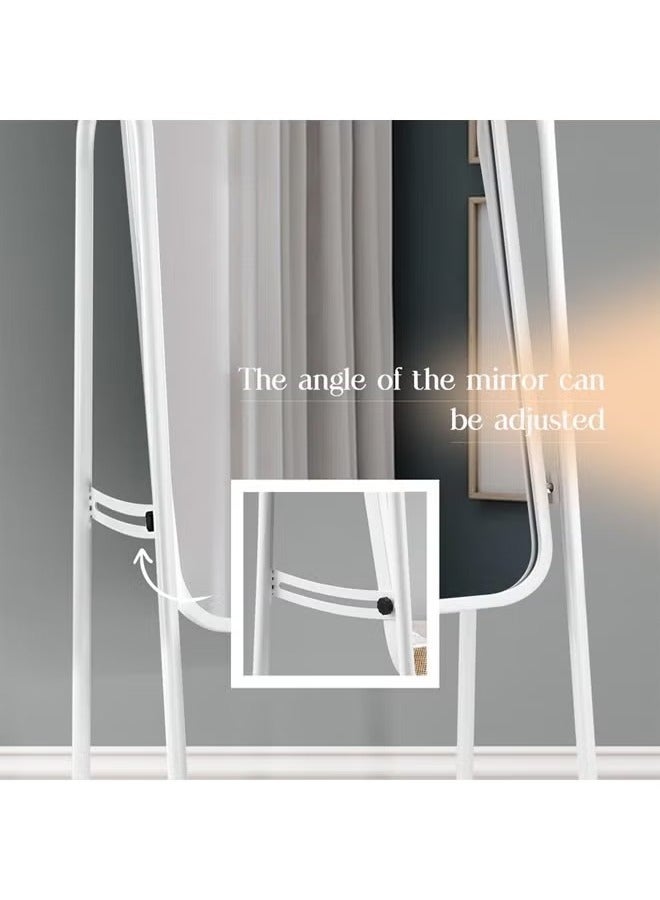 POWER Full Length Glass Standing Mirror with Adjustable Stand and Wheels White 153x40cm - Image 5
