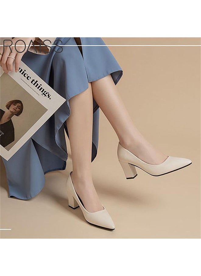 Pointed Toe Covered Thick Heels Fashionable Classic Pu Leather Solid Color Shallow Cut Work Shoes 7Cm Thick Heel Anti Slip High Heels - pzsku/Z98359EFE43F309E64168Z/45/_/1696662420/a05efdb0-51eb-49d5-a3e2-a9b85f3fce57