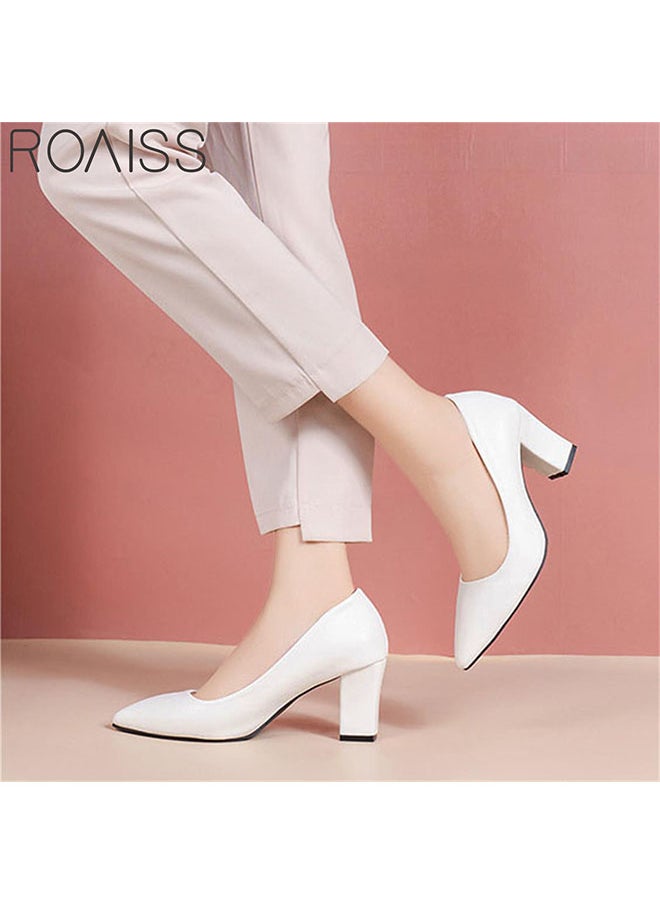 Pointed Toe Covered Thick Heels Fashionable Classic Pu Leather Solid Color Shallow Cut Work Shoes 7Cm Thick Heel Anti Slip High Heels - pzsku/Z98359EFE43F309E64168Z/45/_/1696662421/2733a71b-21de-4556-85c3-ad17e87ff9ed