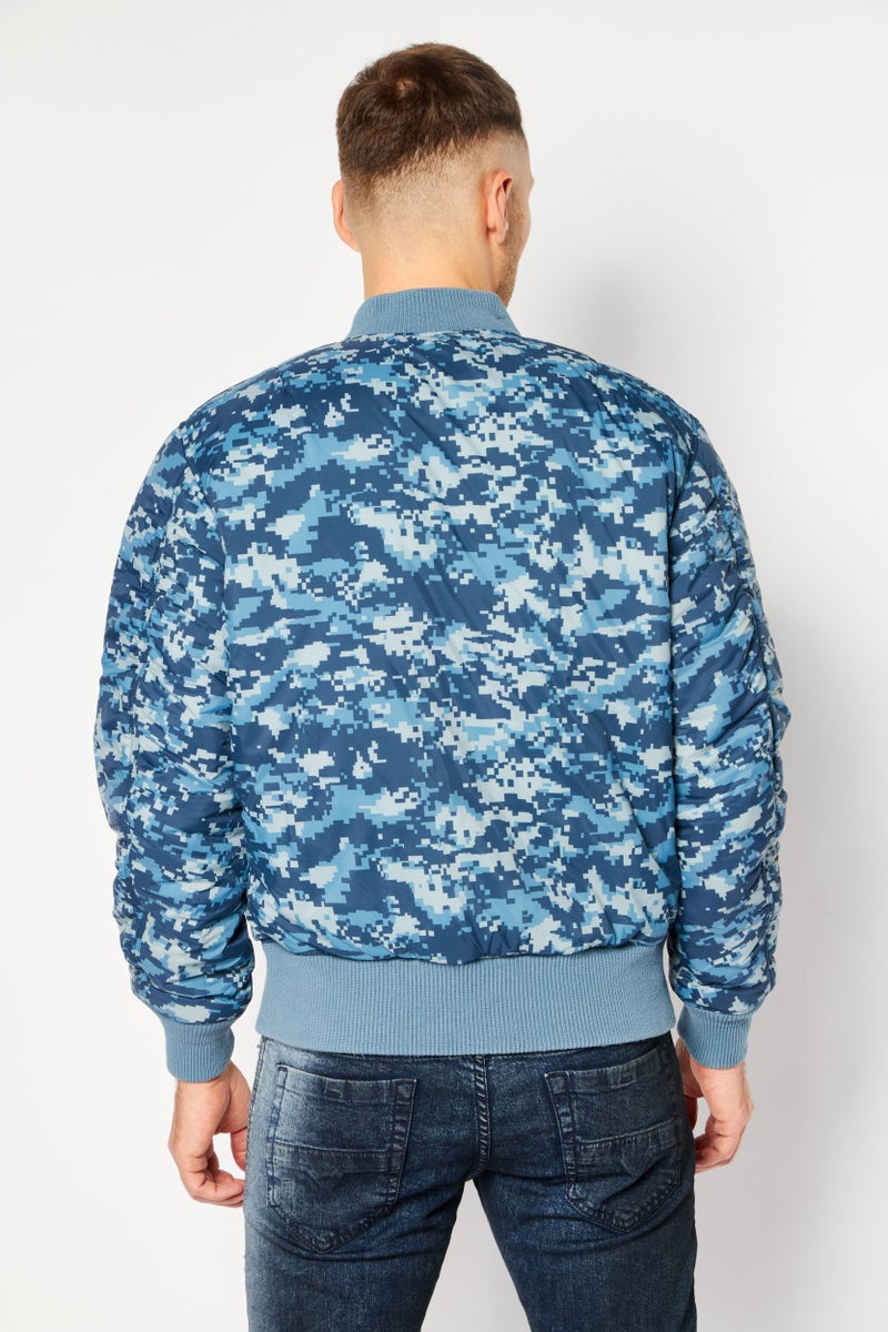 DIESEL جاكيت مقلوب للرجال بتصميم تمويه، مجموعة أزرق بحري - Image 4