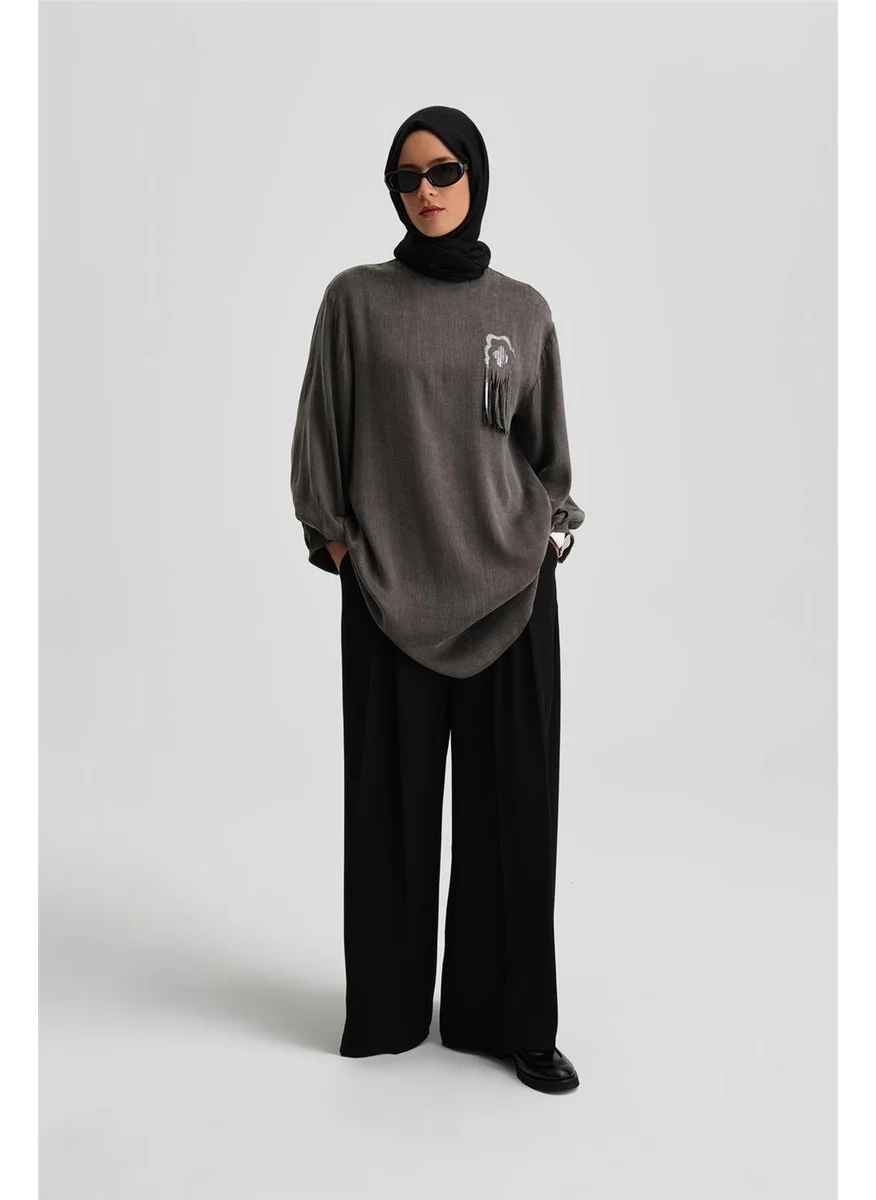 ARMINE Glittery Flower Appliqued Cupra Tunic 24K4303 Anthracite