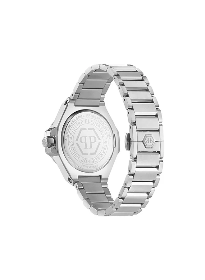 PHILIPP PLEIN PLEIN LADY ROYAL Women’s Watch by Philipp Plein, 39mm Silver-Tone Stainless Steel Case with Aqua-Blue Honeycomb Dial, Roman Numerals, Industrial Screw Bezel & Bracelet, 50m Water Resistance
