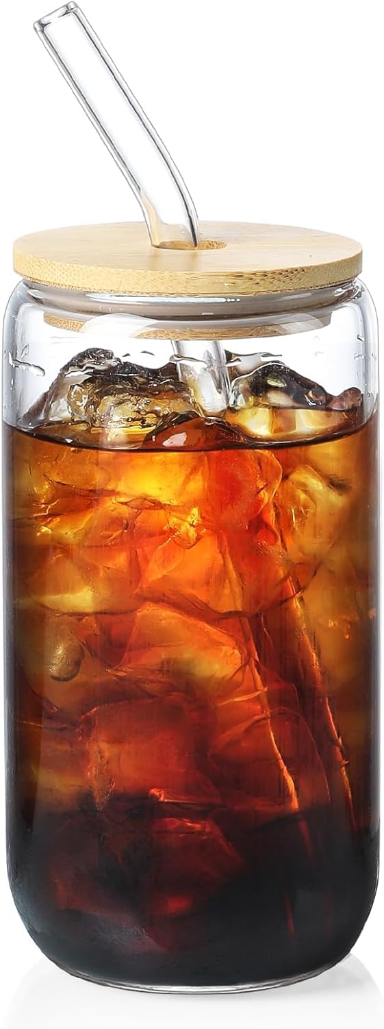 DOMINGO HUB Glass Cups with Lids and Straws 16 oz Personalized Customizable Glasses for Can Shaped Drinking Glasses Set Iced Coffee Cup Cute Aesthetics Tumbler for Tea Homemade Drinks4 PCS - Image 4